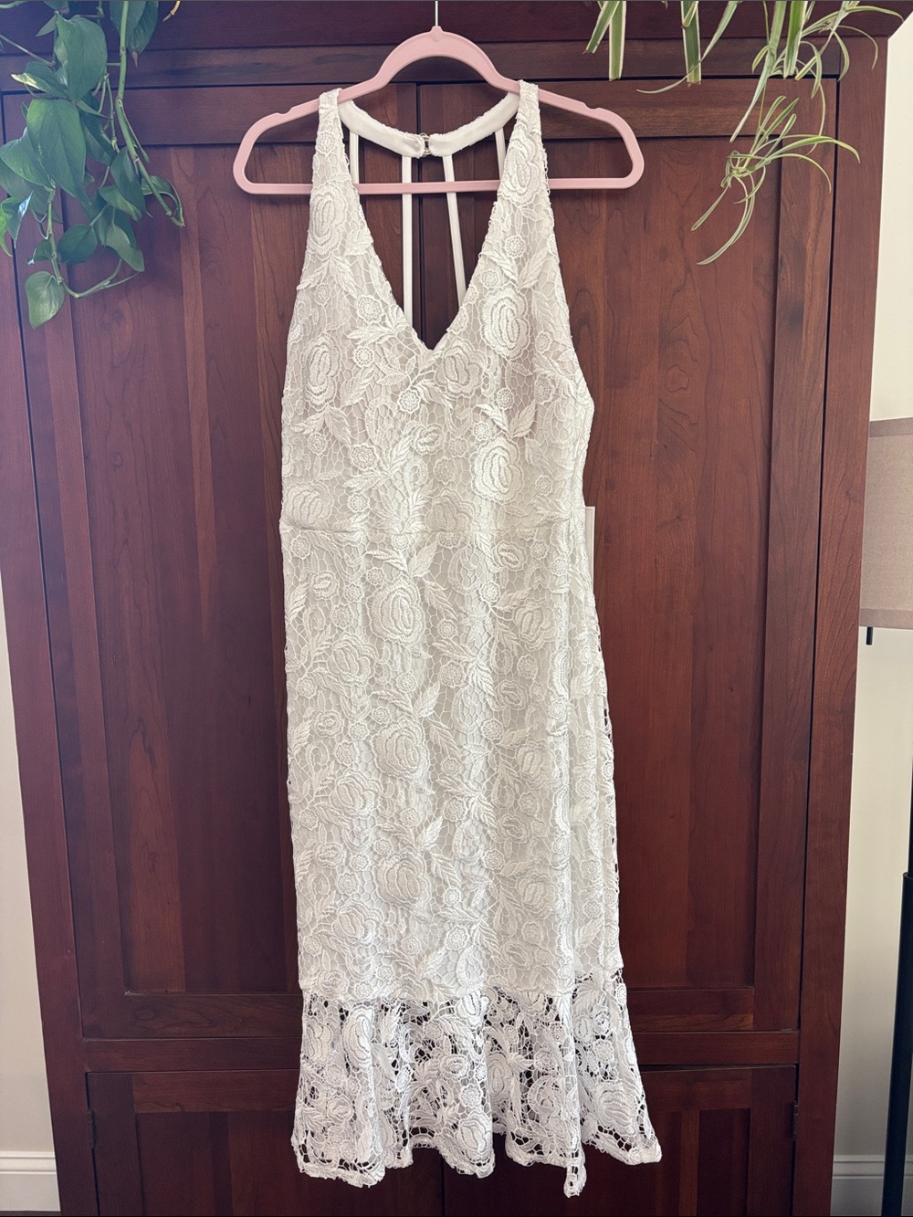 Macy's Siena White Lace V-Neck Midi Dress